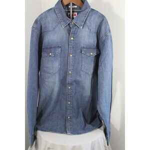 Wrangler Flex Men’s Denim Pearl Snap Front and Cuffs Long Sleeves Dark Wash XL